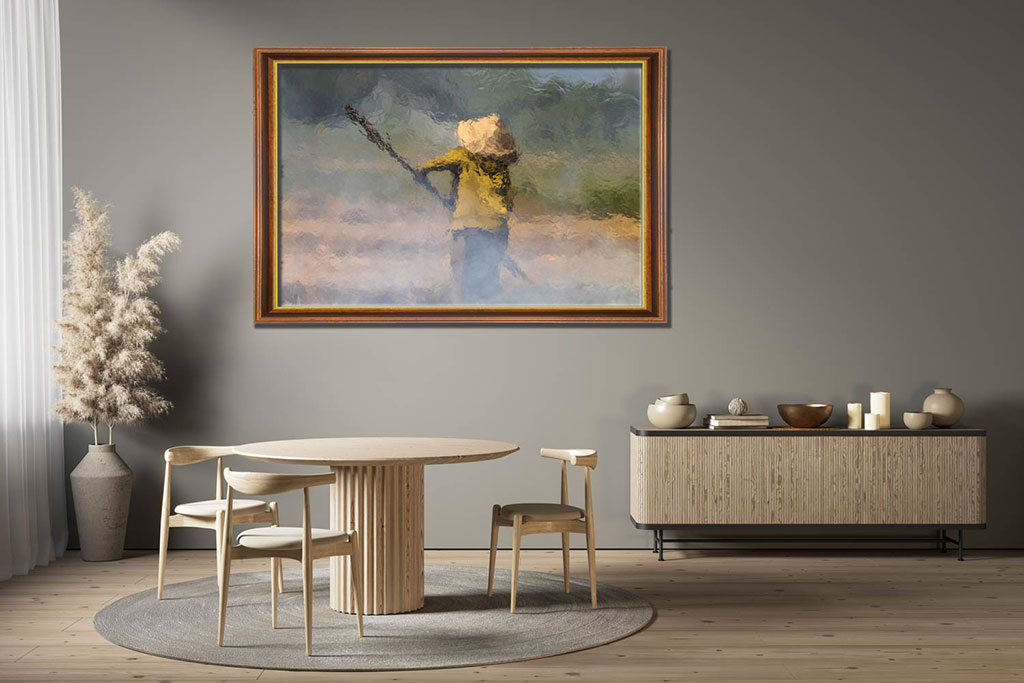 Flame II artwork print shown in an interior setting
