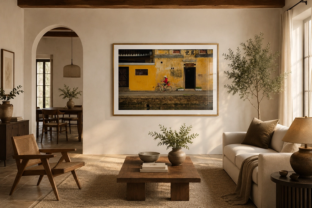 Yellow City II print shown in a clean interior setting